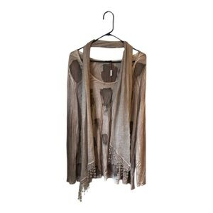 Fantazia Boutique Mauve Boho Blouse w/ Lace Fringe Scarf Medium